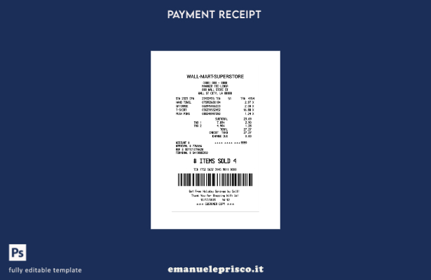 modello di ricevuta di pagamento Wall Mart Superstore in stile verificato